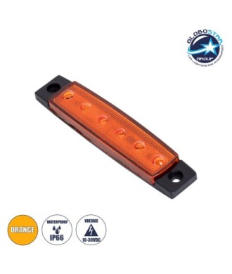 GloboStar® 79904 Πλευρικά Φώτα Όγκου Φορτηγών LED 6xSMD2835 DC 10-30V 1.5W 100lm IP66 Πορτοκαλί - Μ9.5 x W2 x H1.1cm